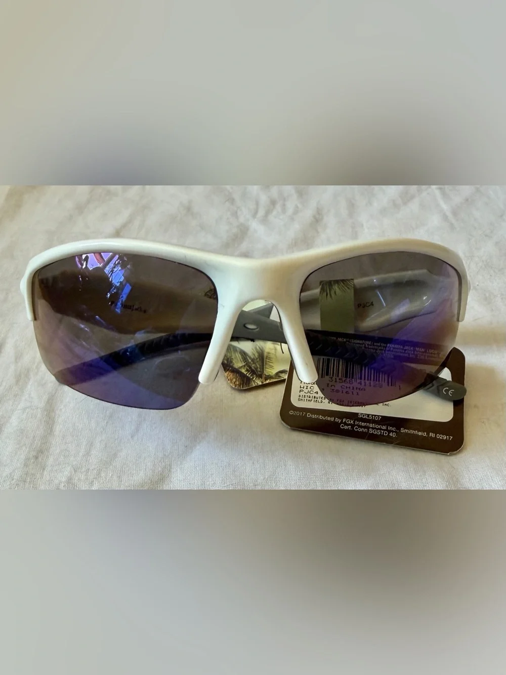 Panama Jack Island White & Gray Unisex Sport Wrap Sunglasses Blue Mirror Lens